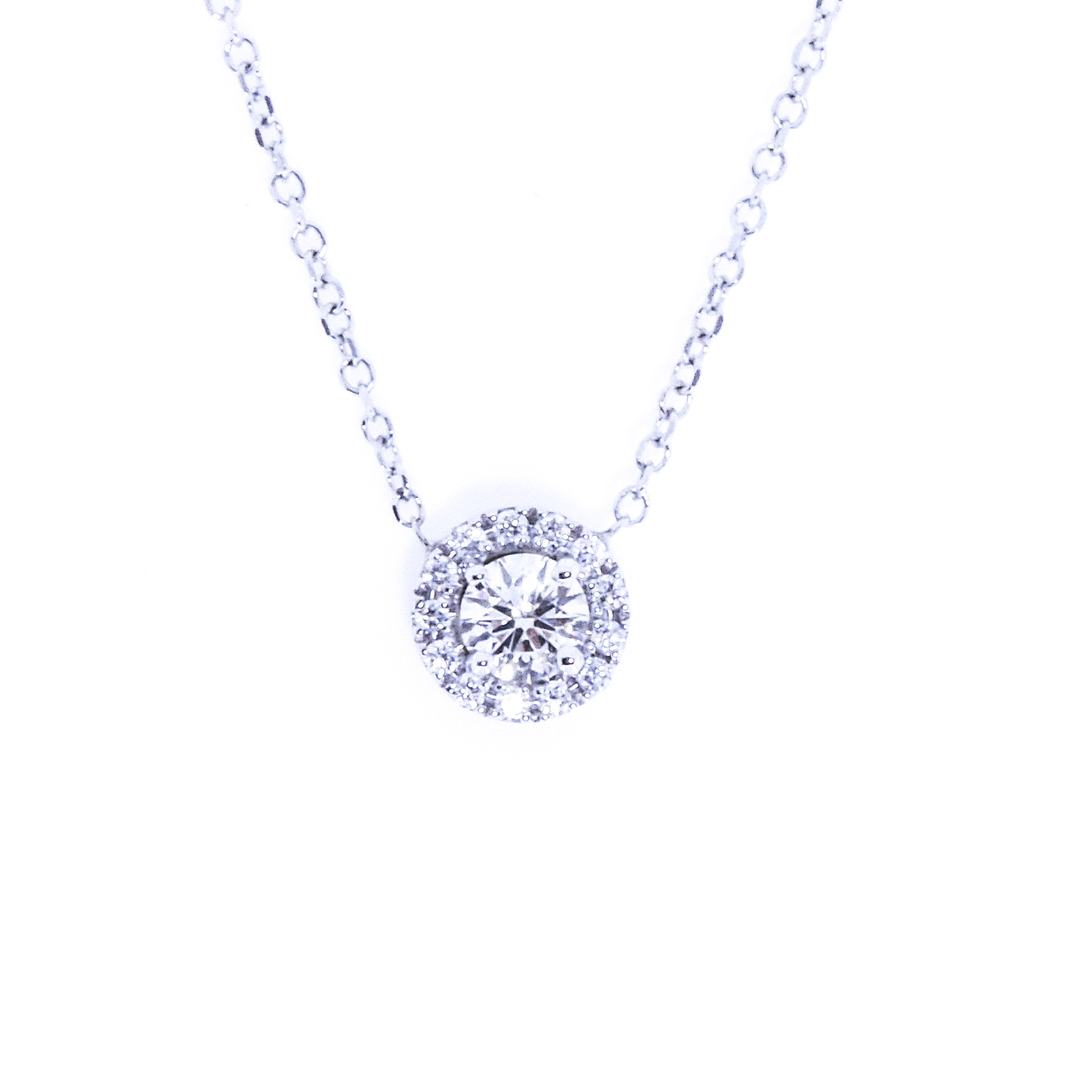 DSCN6771 Gold & 0.23ct Diamond Halo Solitaire Necklace - Image 1