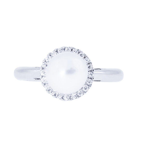 Gold, Cubic Zirconia & Freshwater Pearl Halo Ring