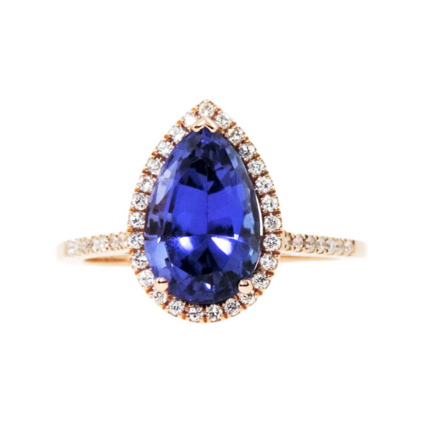 Gold, Tanzanite & Diamond Halo Ring