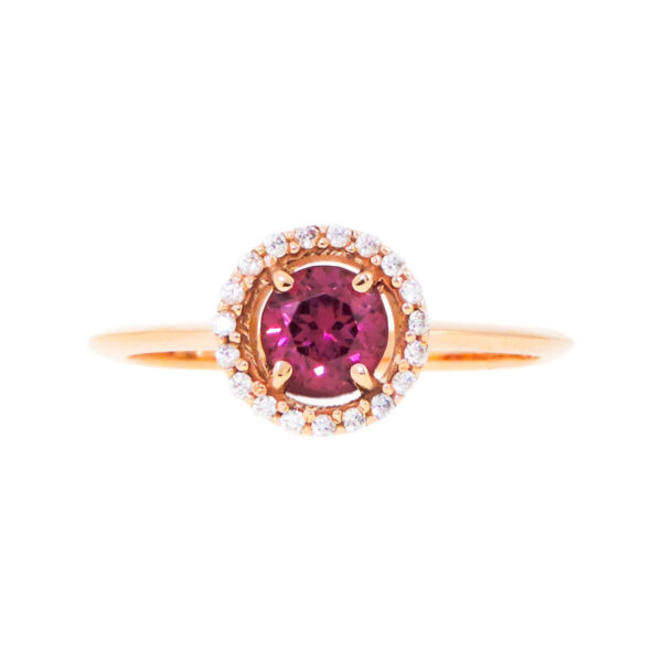 Gold, Rhodolite & Cubic Zirconia Halo Ring