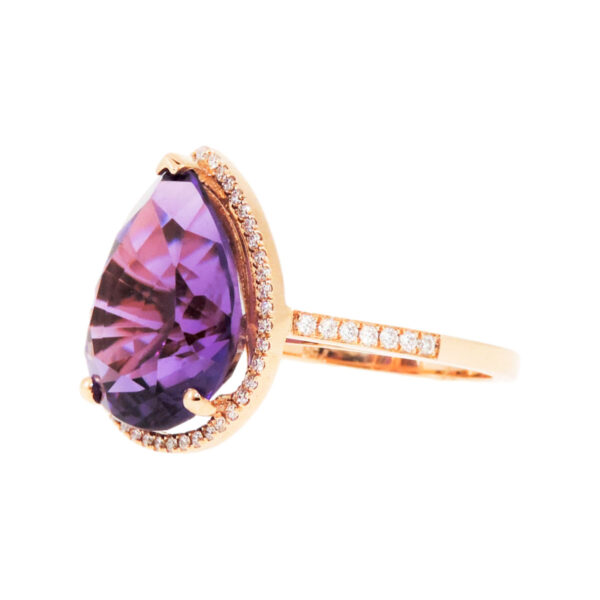 Χρυσό Δαχτυλίδι Halo με Αμέθυστο & Διαμάντια