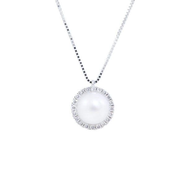 Gold, Akoya Pearl & Diamond Halo Necklace