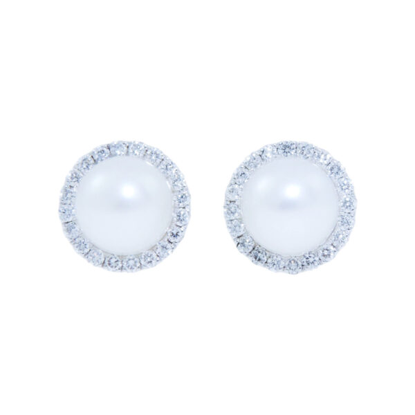 Χρυσά Σκουλαρίκια Halo με Μαργαριτάρια Akoya και Διαμάντια