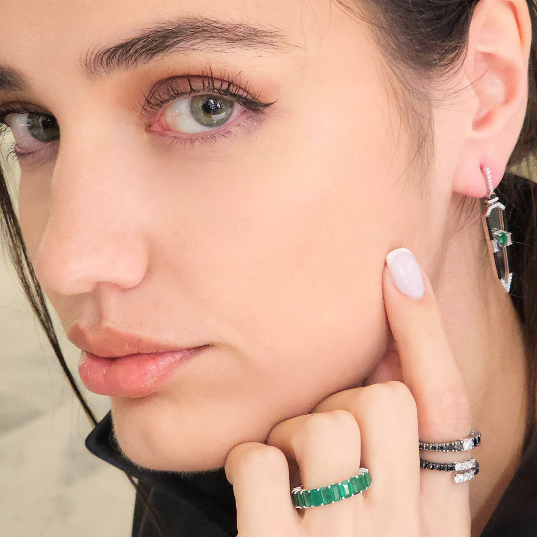 Untitled design (11) Gold, Emerald & Diamond Dangle Earrings - Image 2