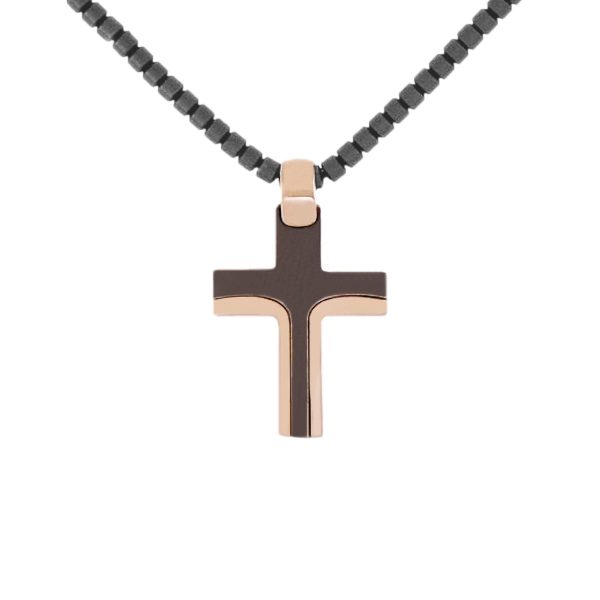 Χρυσός Σταυρός με Κολιέ απο Αιματίτη