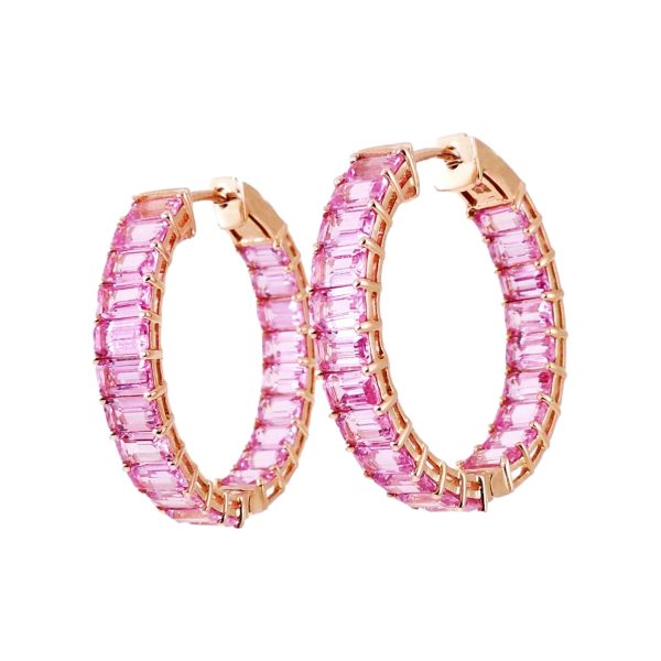 Gold & Pink Sapphire Hoops