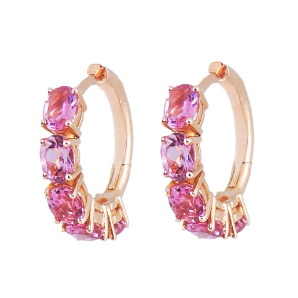 Χρυσά Σκουλαρίκια Κρίκοι με Ροζ Ζαφείρια
