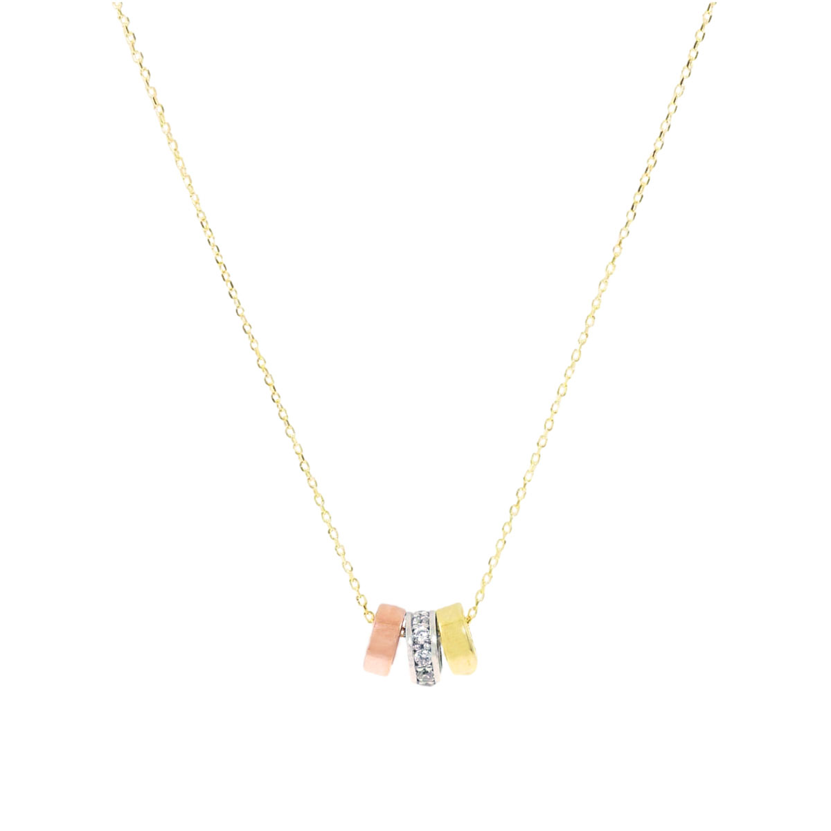 gold,tricolor & cubic zirconia necklace 9345-1_clipped_rev_1 Tricolour Gold & Cubic Zirconia Necklace - Image 1