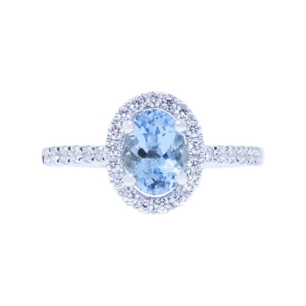 Χρυσό Δαχτυλίδι Halo με Ακουαμαρίνα & Διαμάντια