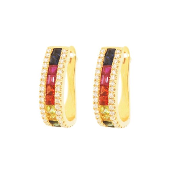 Gold, Rainbow Sapphire & Diamond Earrings