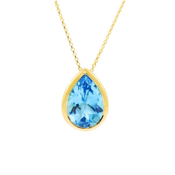 Gold & Pear shaped Blue Topaz Necklace