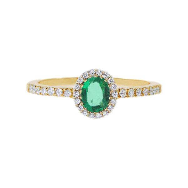 Gold, Emerald & Diamond Halo Ring
