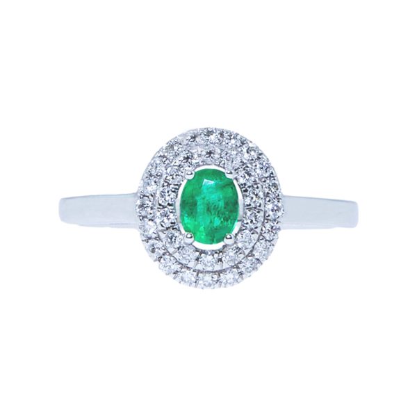 Gold, Emerald & Diamond Halo Ring