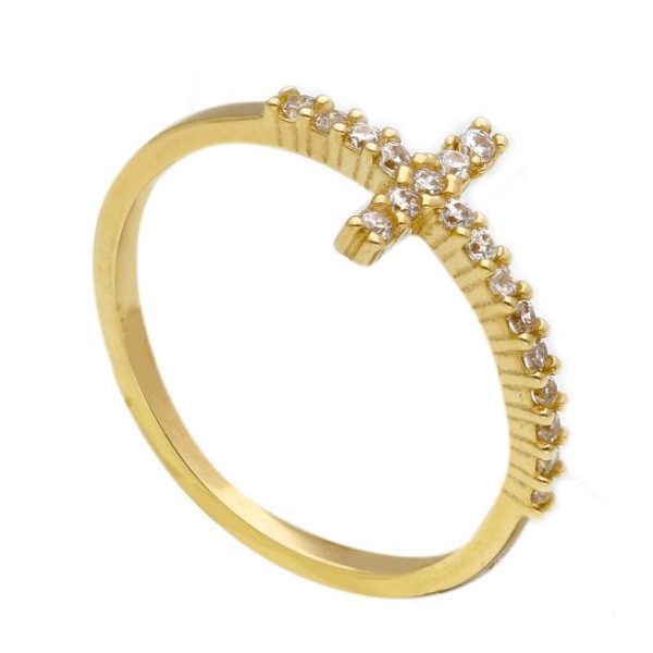 Gold & Cubic Zirconia Cross Ring